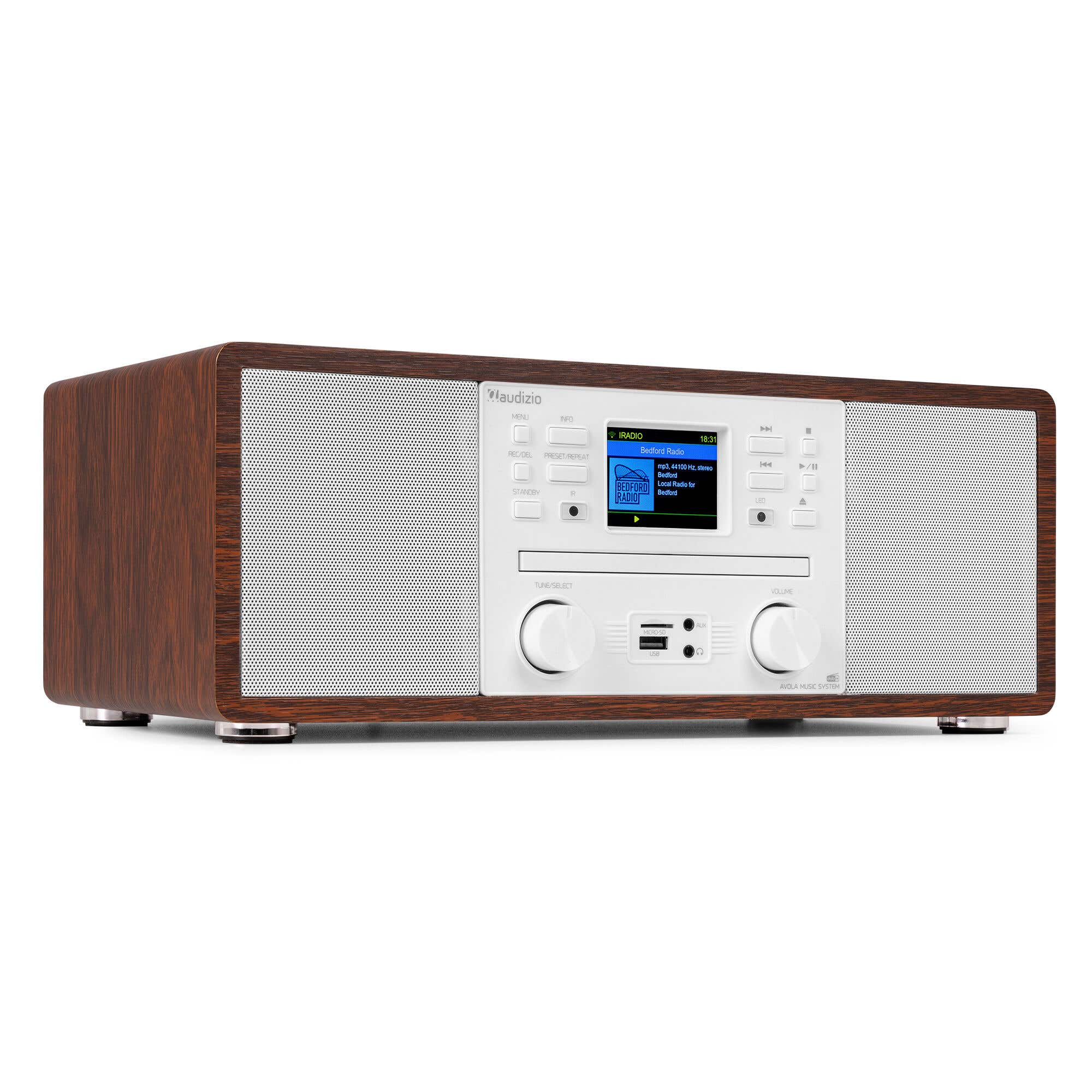 Reacondicionado - Audizio Avola - Radio digital DAB/FM con Bluetooth, WiFi y CD en color blanco y madera, altavoz estéreo potente