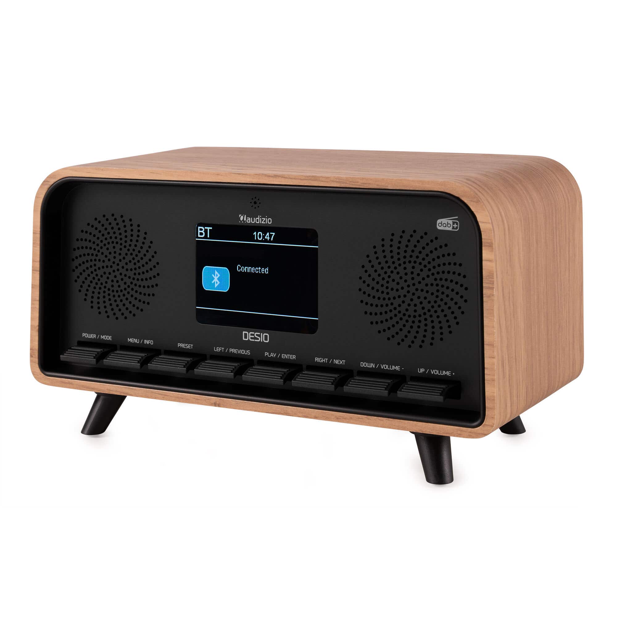 Audizio Desio DAB – Radio Bluetooth retro portátil con DAB+, FM y USB, color madera clara