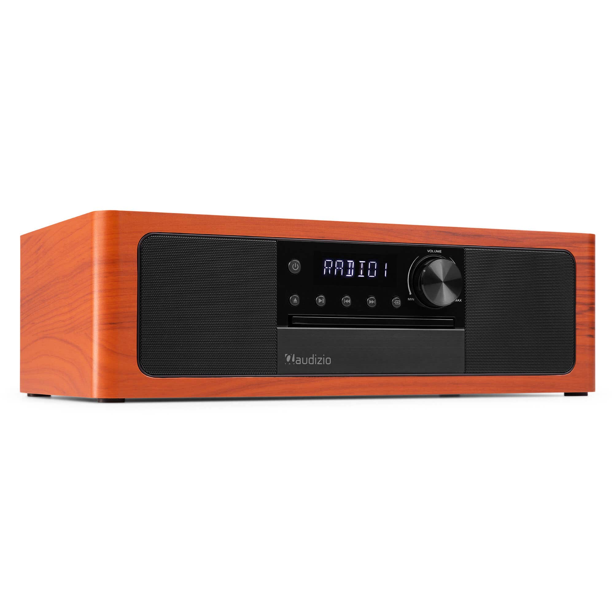 Audizio Lunata – Radio DAB+ con reproductor de CD, Bluetooth 5.3, HDMI ARC y 100W – Color madera de cerezo