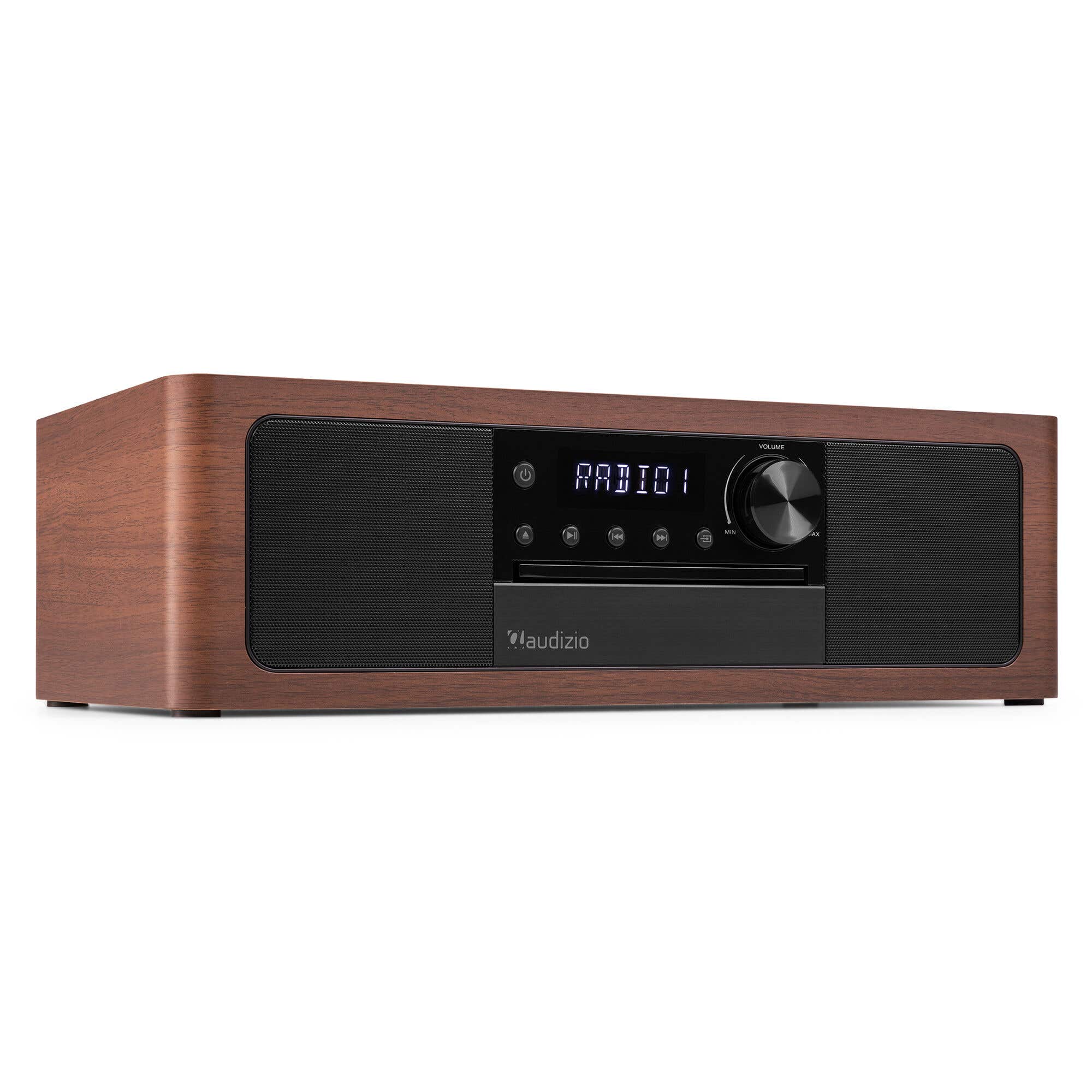 Reacondicionado - Audizio Lunata – Radio DAB+ con reproductor de CD, Bluetooth 5.3, HDMI ARC y 100W – Color madera oscura