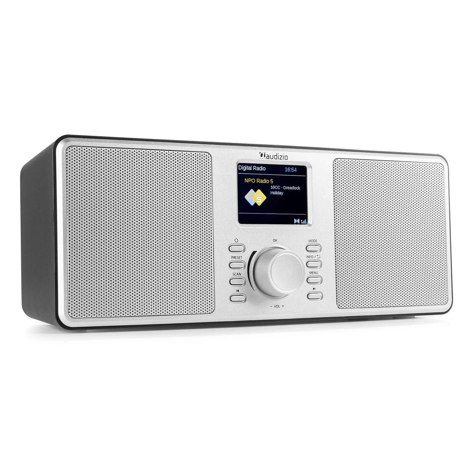 Audizio Monza – Radio estéreo DAB/FM con altavoz Bluetooth, pantalla LCD y sonido DSP 50W, color plateada
