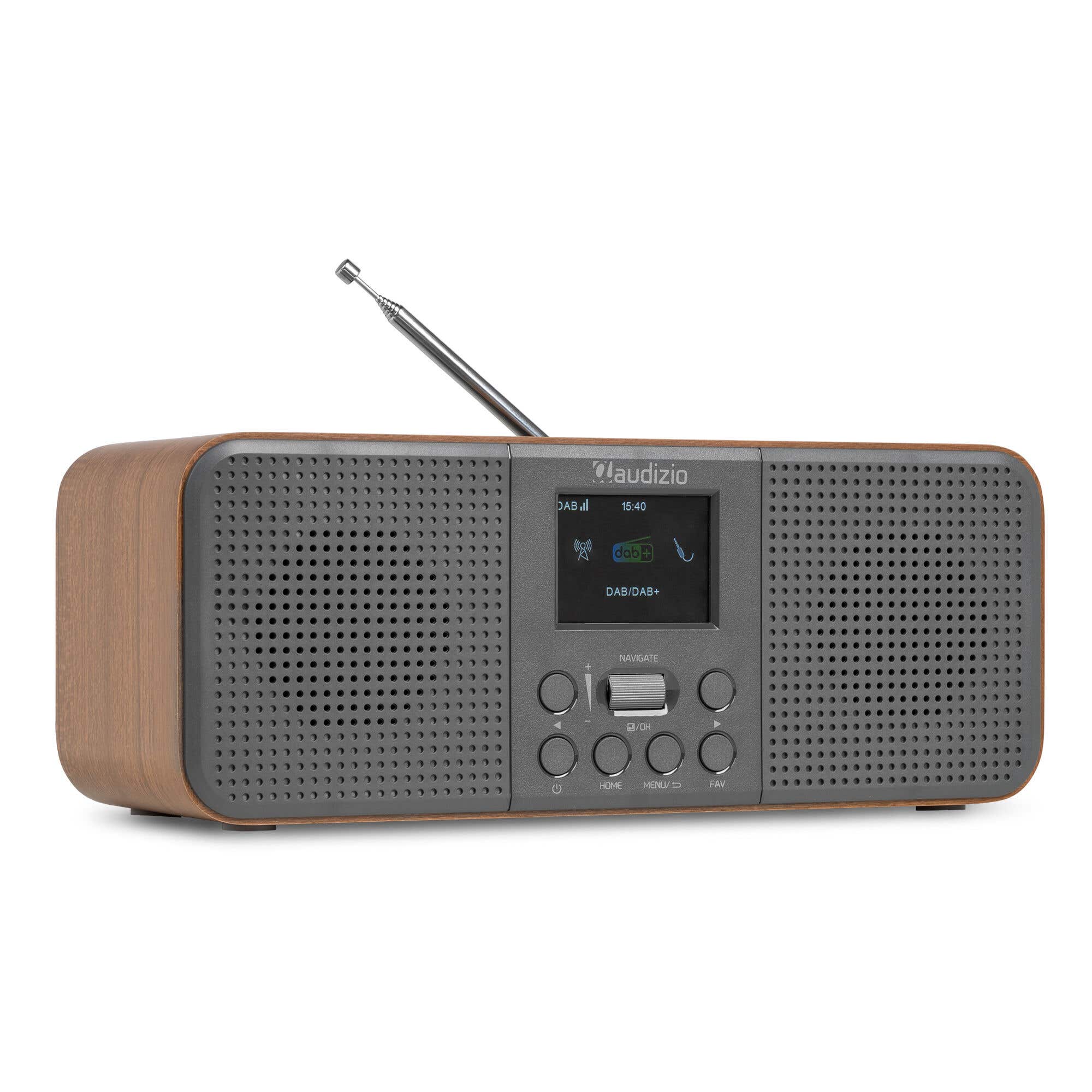 Audizio Bucine – Radio DAB+ FM Internet con Bluetooth, WiFi, 40W, auto scan y pantalla LCD, color madera oscura con frontal gris oscuro