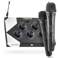 Vonyx AV510 – Pack karaoke con 2 micrófonos inalámbricos UHF y mixer Bluetooth con efecto echo para karaoke, color negro