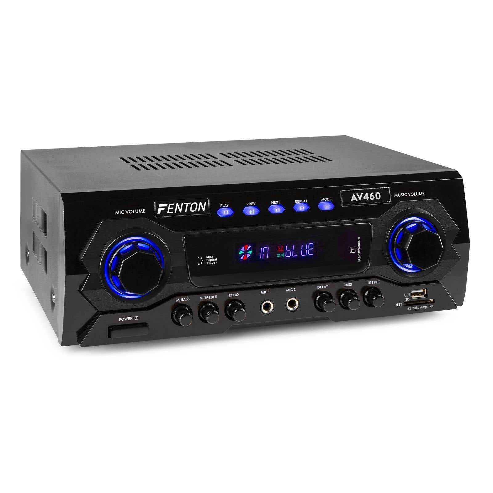 Fenton AV460 Amplificador hifi 250w x 2 canales reproductor multimedia, Karaoke, incluye mando a distancia