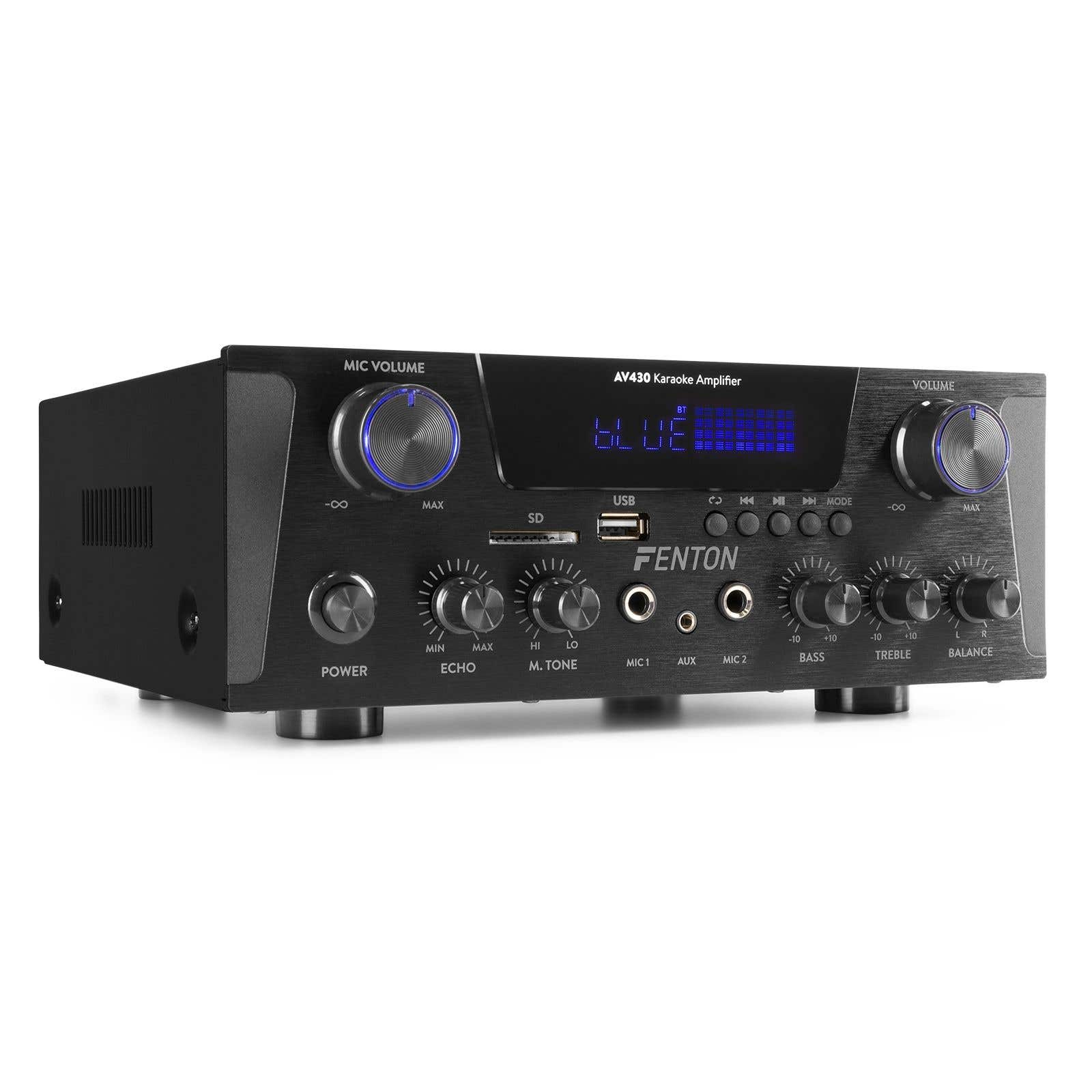Reacondicionado - Fenton AV430B - Amplificador Hifi Karaoke con Bluetooth y reproductor MP3 2x 300W Negro