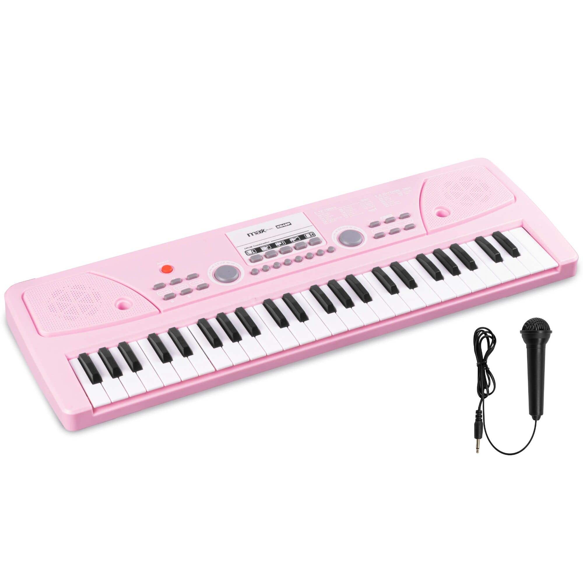 Reacondicionado - MAX KD49P teclado de 49 teclas para niños con micrófono, efectos y canciones de demostración. Piano de juguete infantil - Rosa