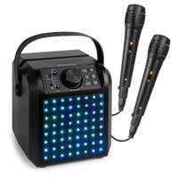 Fenton KAR50B – Altavoz karaoke bluetooth con 2 micrófonos, batería y luces LED Color negro