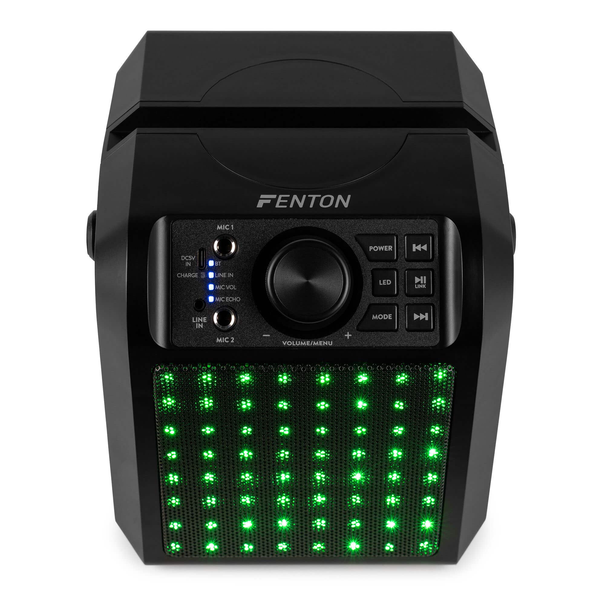 Fenton KAR50B – Altavoz karaoke bluetooth con 2 micrófonos, batería y luces LED Color negro