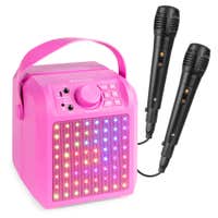 Fenton KAR50P – Altavoz karaoke bluetooth con 2 micrófonos, batería y luces LED, color rosa