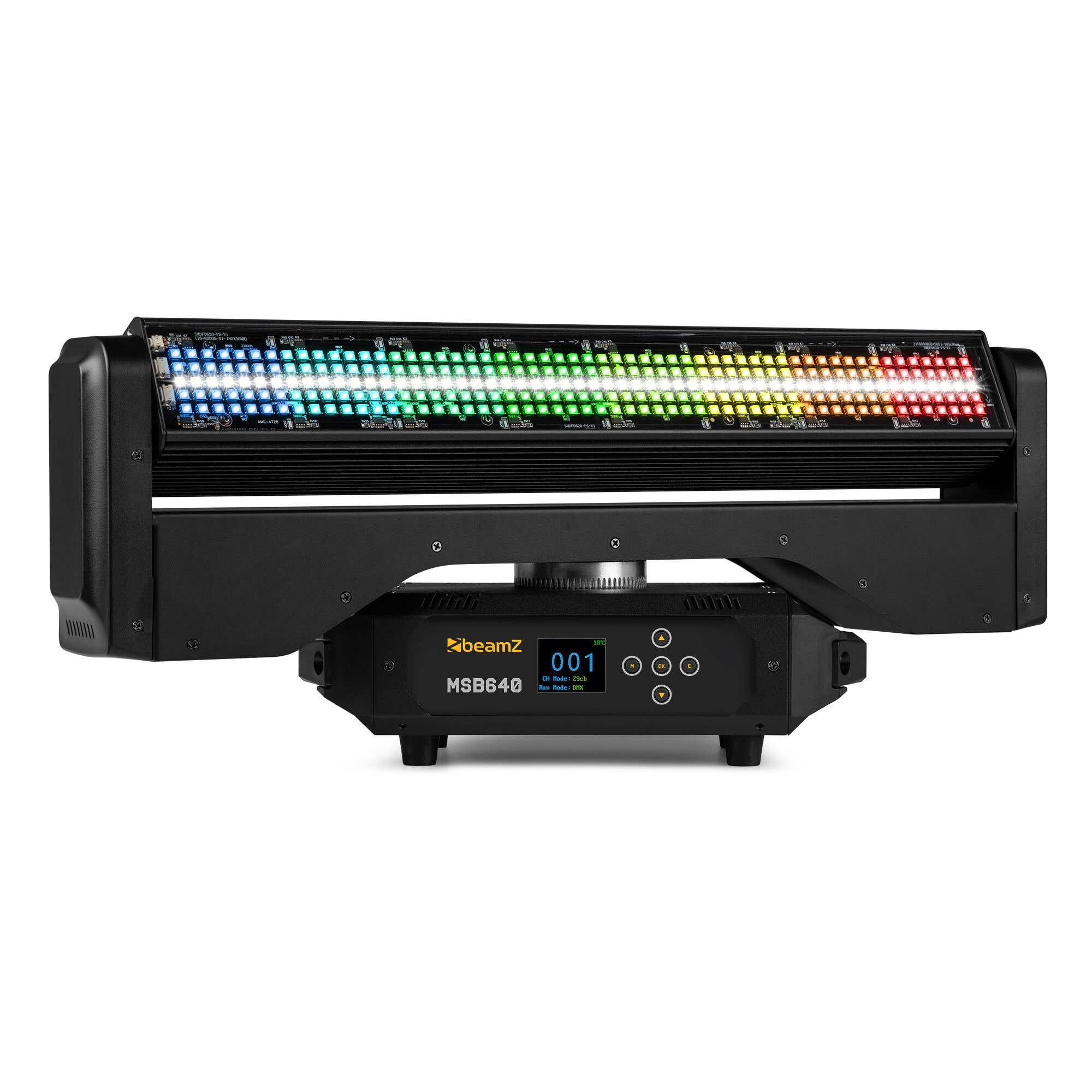 BeamZ MSB640 – Barra cabeza móvil LED RGBW doble cara con estrobo 280 LEDs, giro 720° y control DMX Color negro