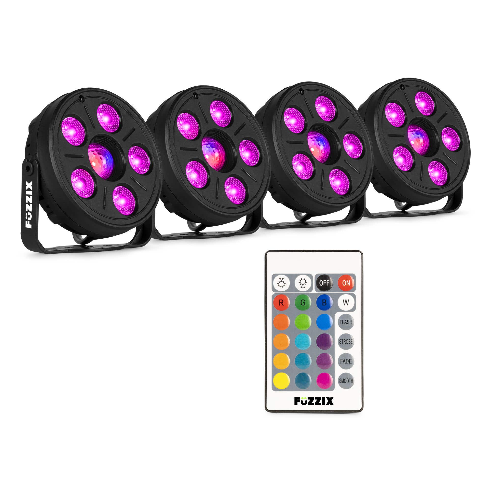Conjunto de luces par LED Fuzzix Comet M06 - 4 luces par LED con Jellyball - Luces de discoteca con control remoto - RGB