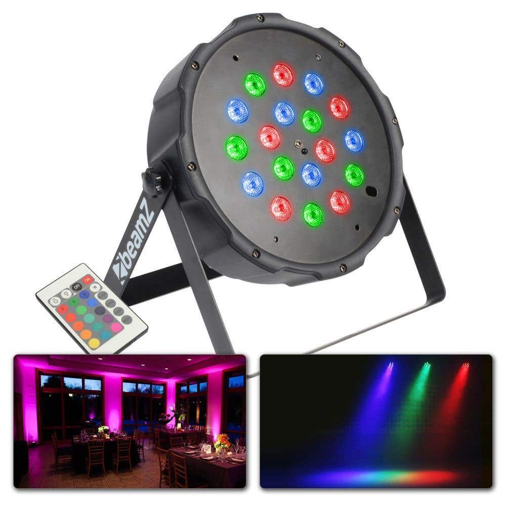 Beamz Foco FlatPAR 18x 1W RGB DMX IR mando a distancia