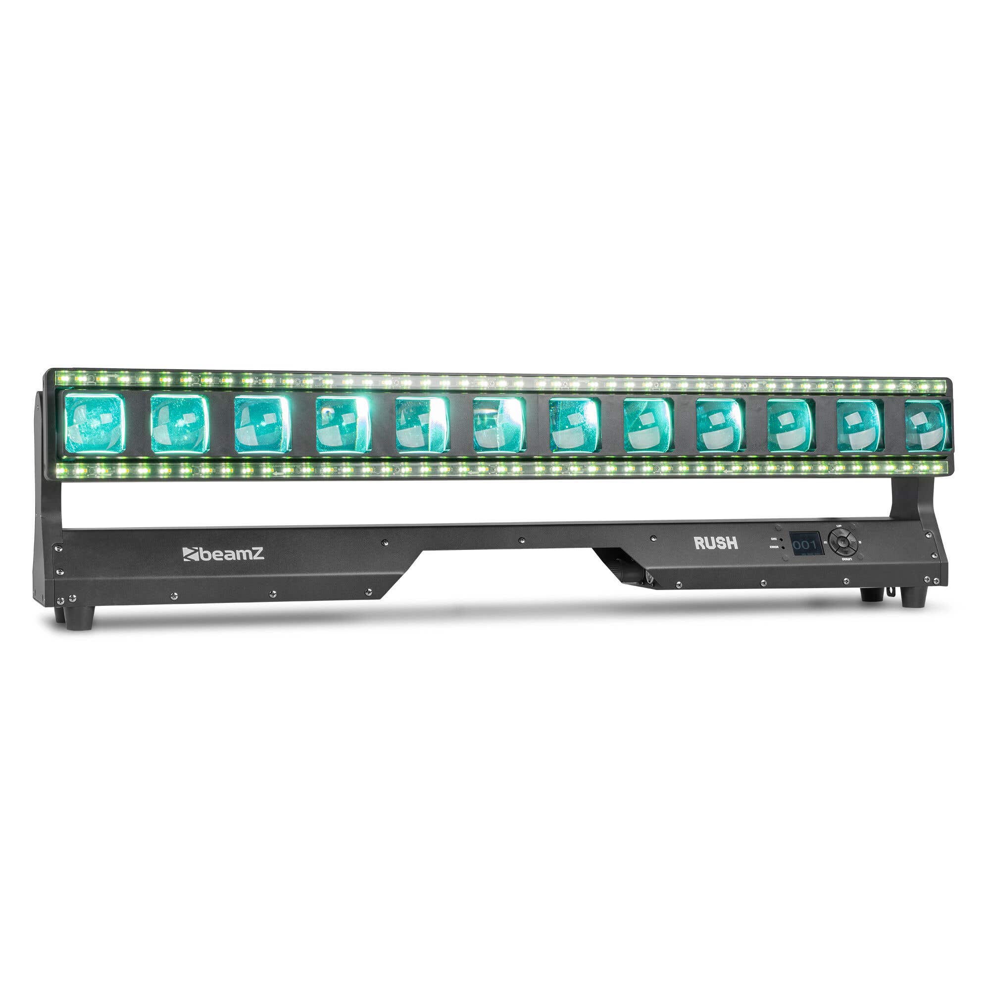 BeamZ Rush Moving Bar – Barra LED móvil RGBWA 12 x 40W con zoom motorizado 5°–45°, control de pixel, tilt 180°, color negro