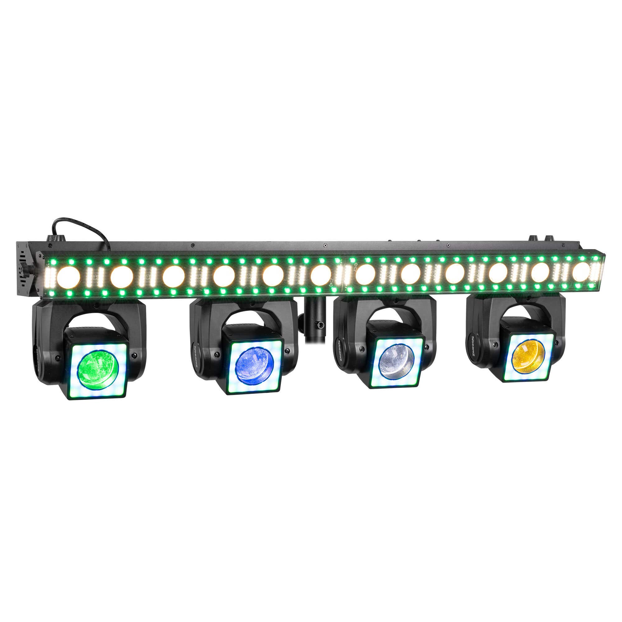 BeamZ ShowBar GO Edge – Barra LED con 4 Moving Heads RGBW 40W, Strobo 156 LED, DMX y control inalámbrico