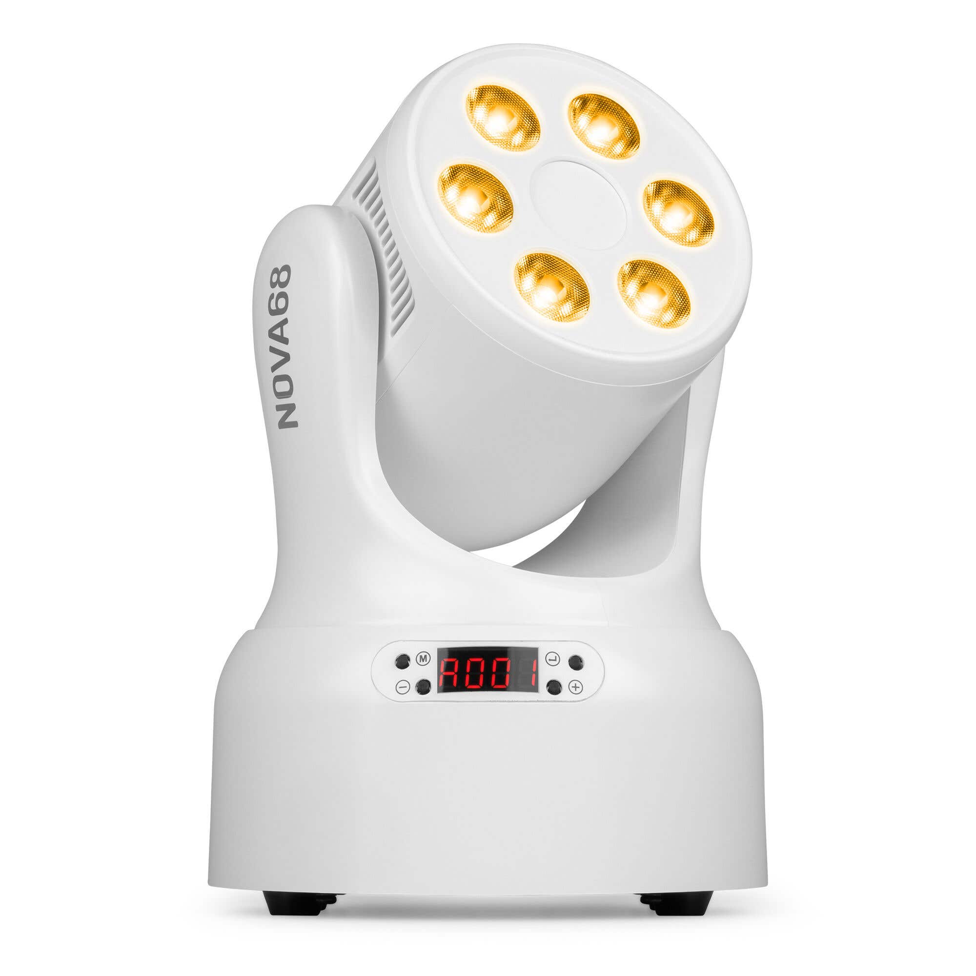 BeamZ NOVA68-WH – Cabeza móvil LED RGBW 6 x 8W con control DMX, foco LED móvil compacto para iluminación discoteca, color blanco