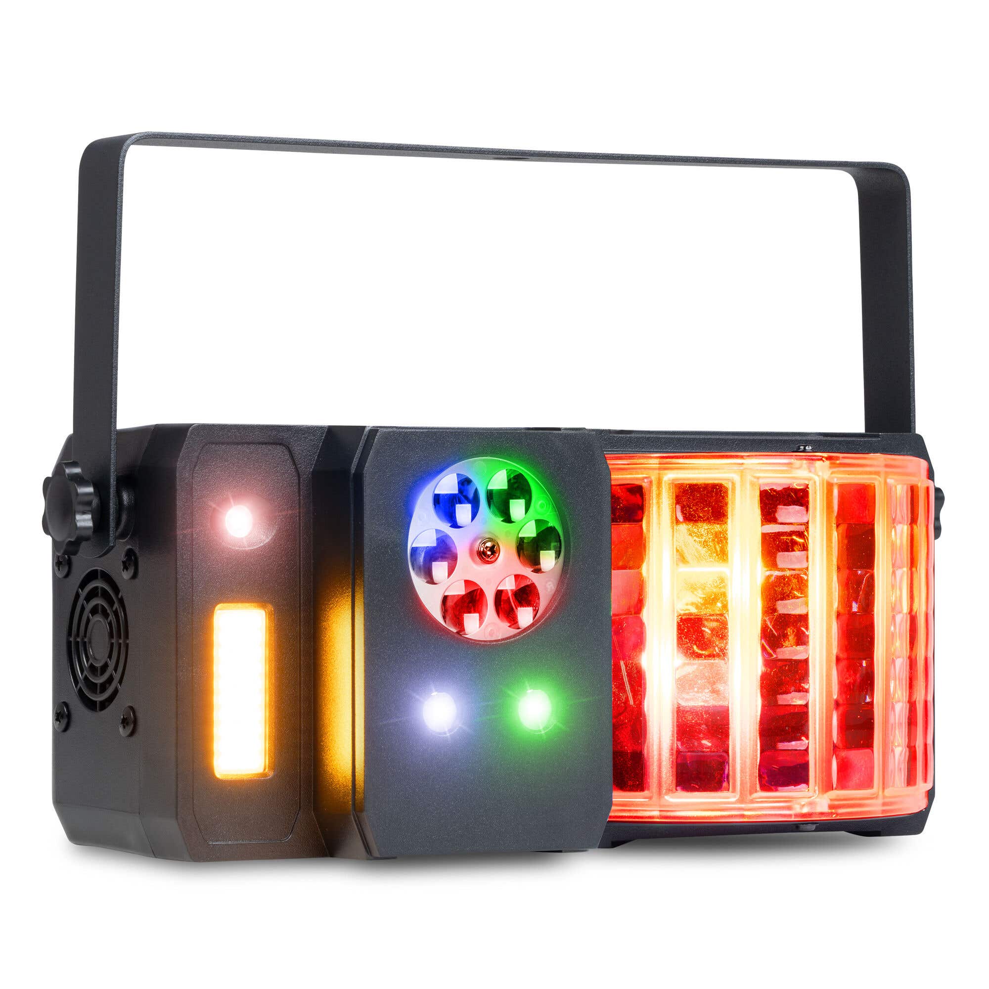 Fuzzix Stellar1 Multi DJ - Efecto LED 5 en 1 con DMX, gobos, mariposa RGB, estrobo blanco 10W y mando RF