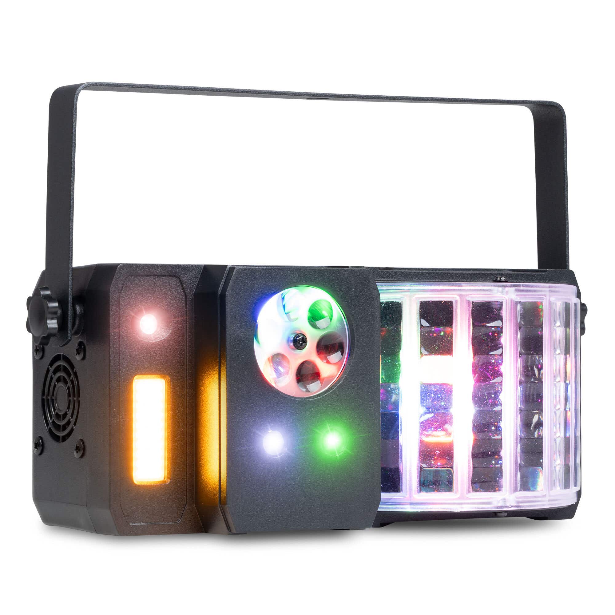 Fuzzix Stellar1 Multi DJ - Efecto LED 5 en 1 con DMX, gobos, mariposa RGB, estrobo blanco 10W y mando RF