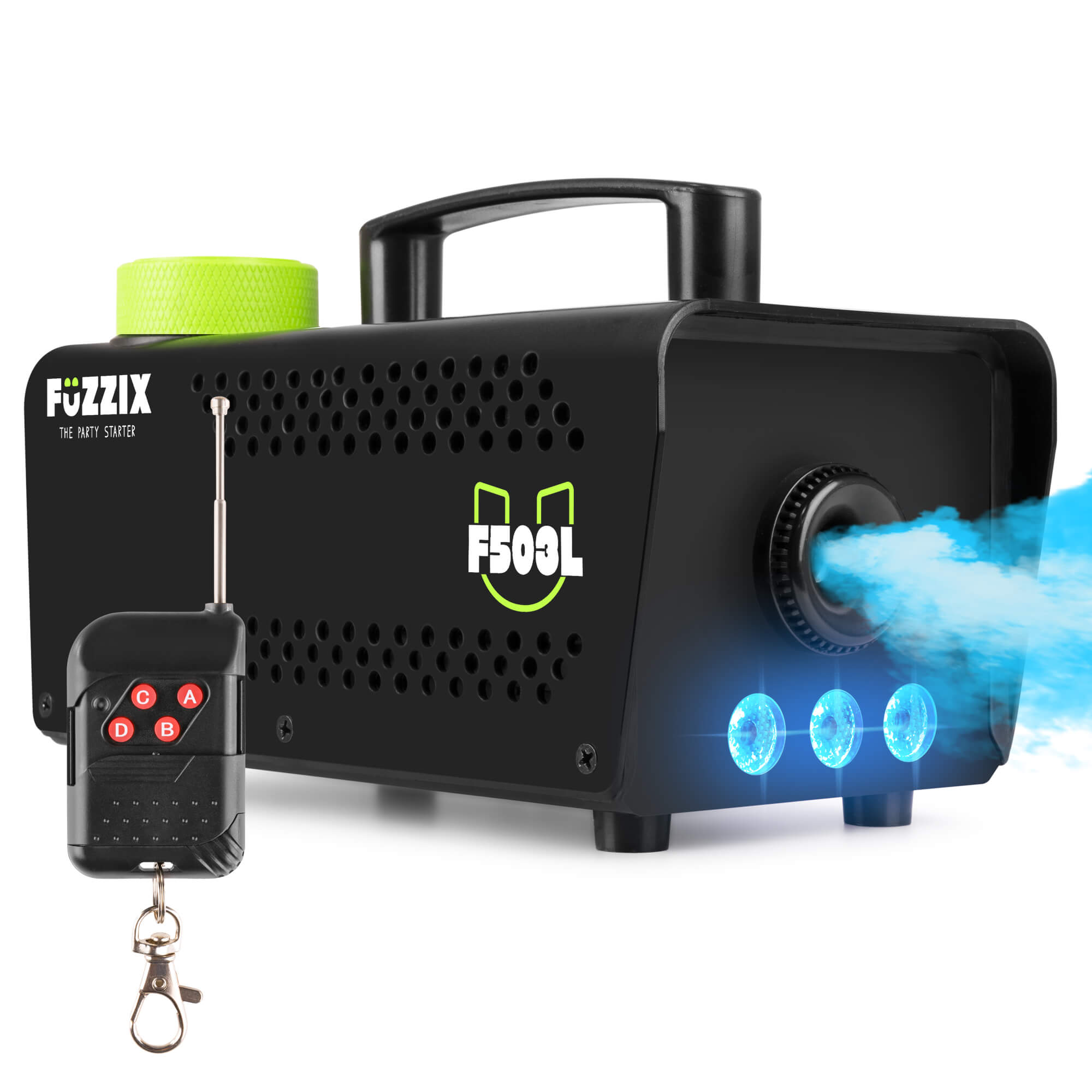 Fuzzix F503L Máquina de humo para fiestas de 500 w con 3 LED RGB y mando a distancia inalámbrico