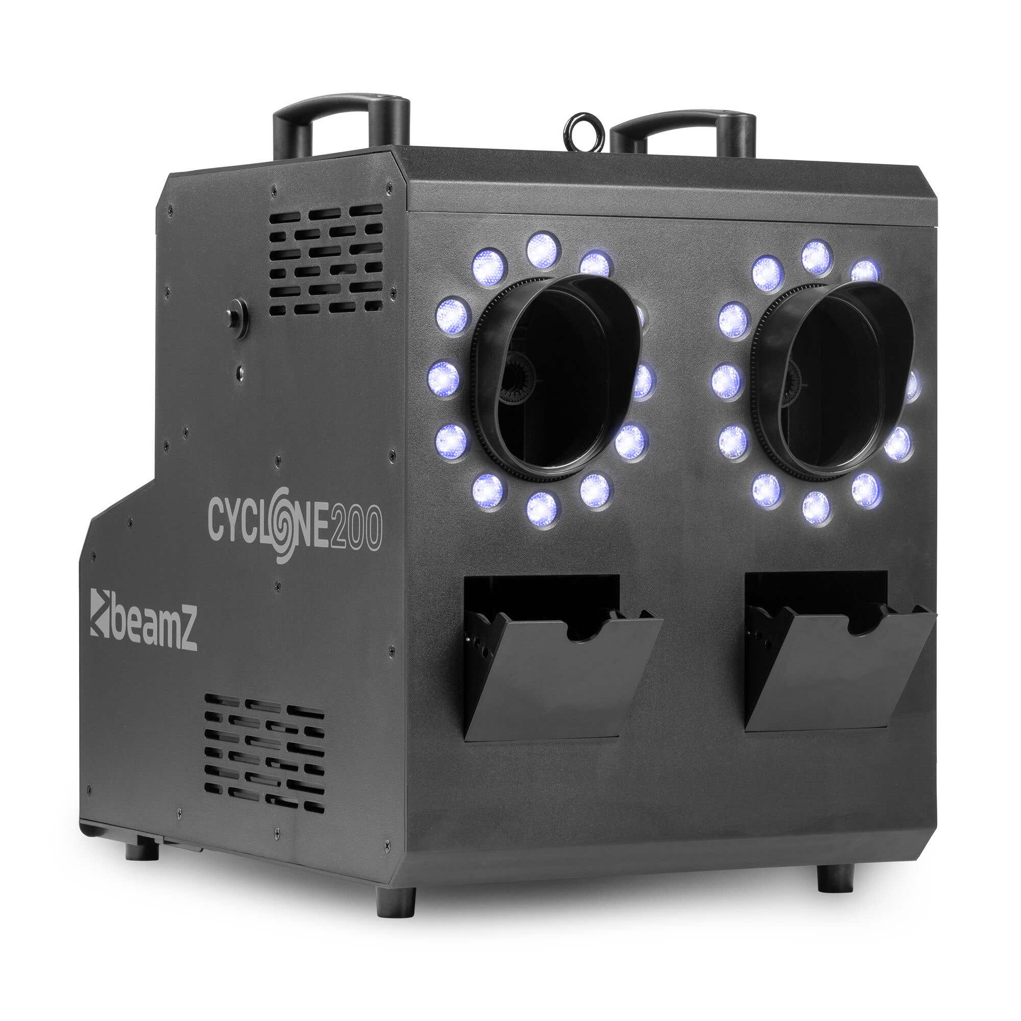 Máquina de humo y burbujas BeamZ Cyclone200 con efectos de luz y 24 LED RGBW