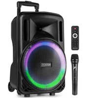 Fenton FT12LED MK2 – Altavoz portátil Bluetooth con micrófono inalámbrico, woofer 12”, batería recargable, trolley y luces LED 700W Color negro