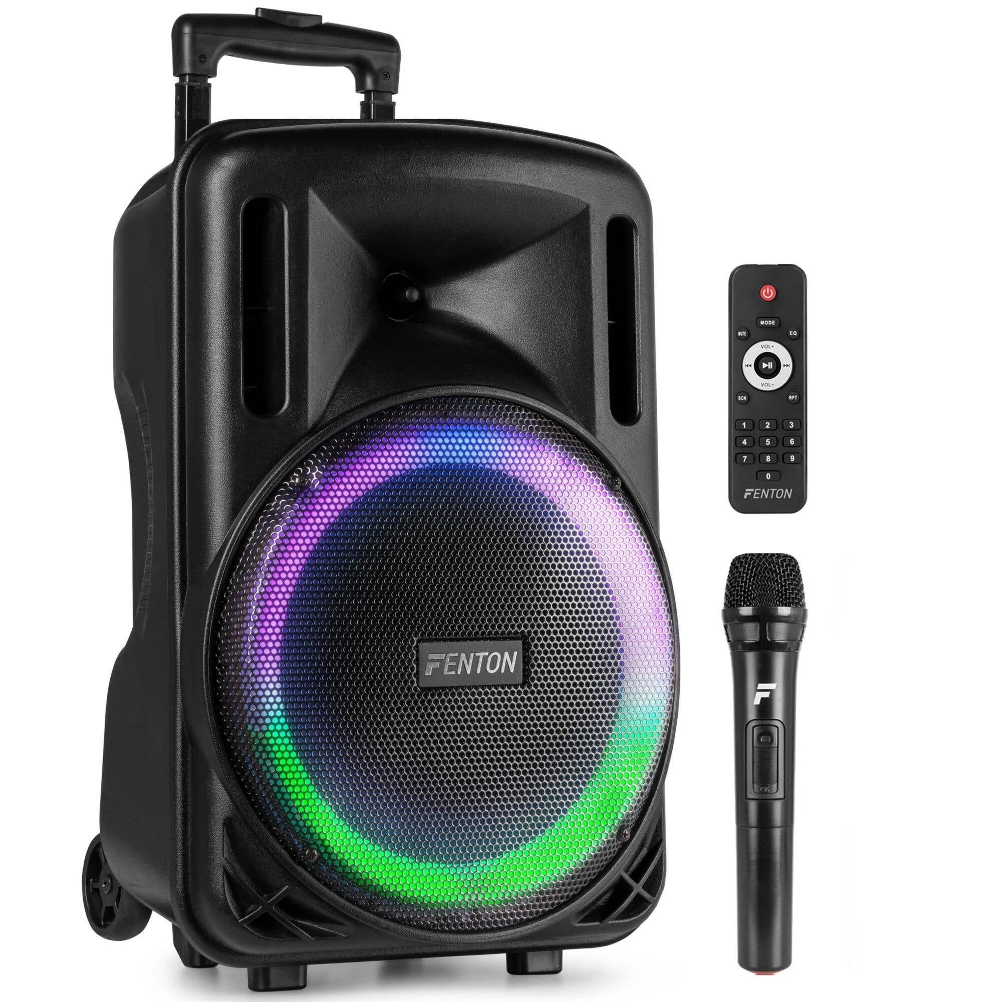 Reacondicionado - Fenton FT12LED MK2 - Altavoz Activo portátil con batería, 12" 700W, Bluetooth y Micrófono UHF