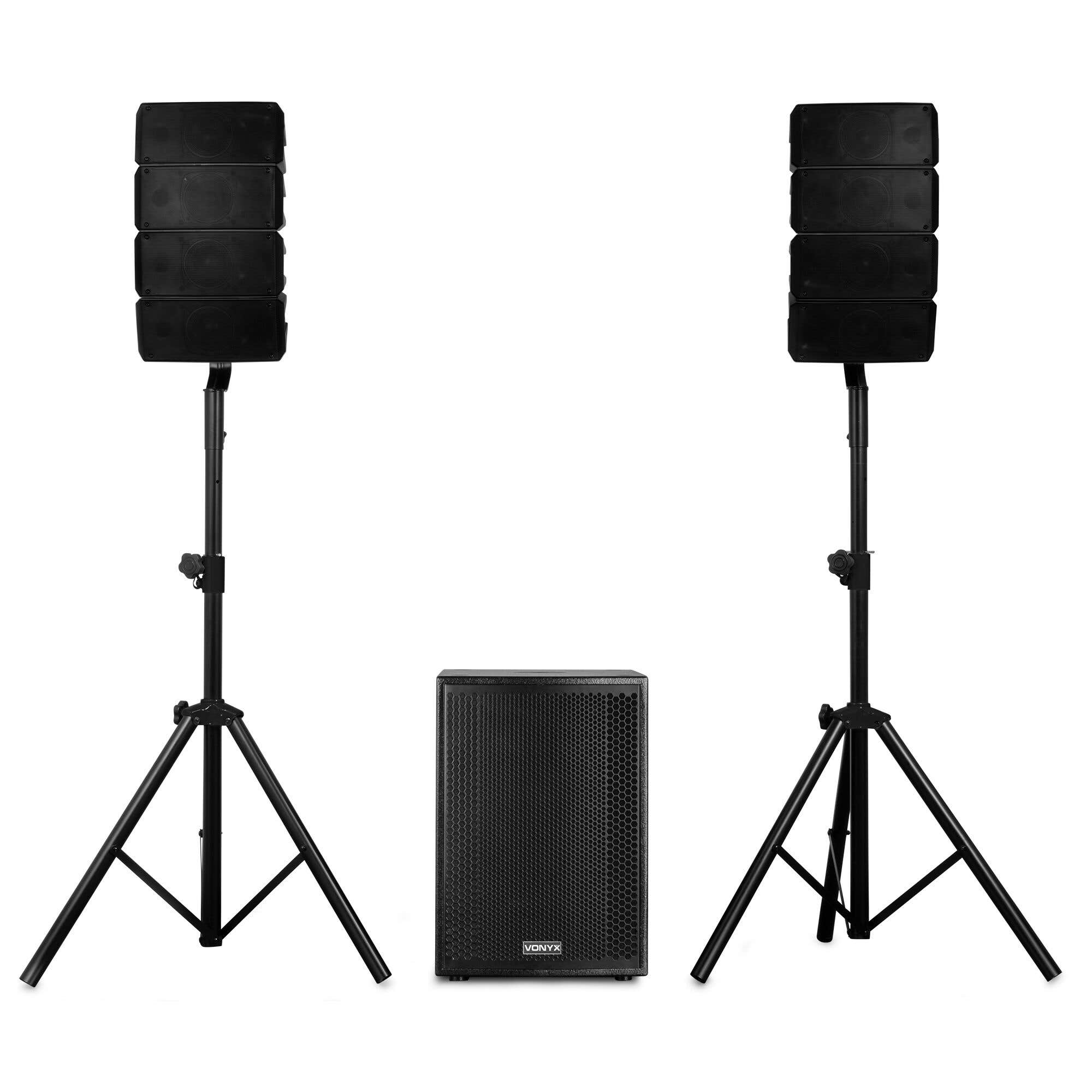 Vonyx VX915 – Sistema Line Array PA 2.1 con subwoofer activo 15”, 1400W, Bluetooth y DSP