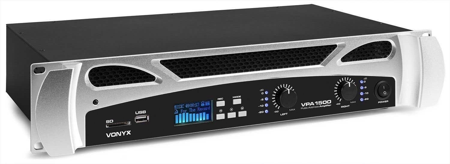 Reacondicionado - Vonyx VPA1500 PA Amplifier 2x 750W Reproductor multimedia con BT