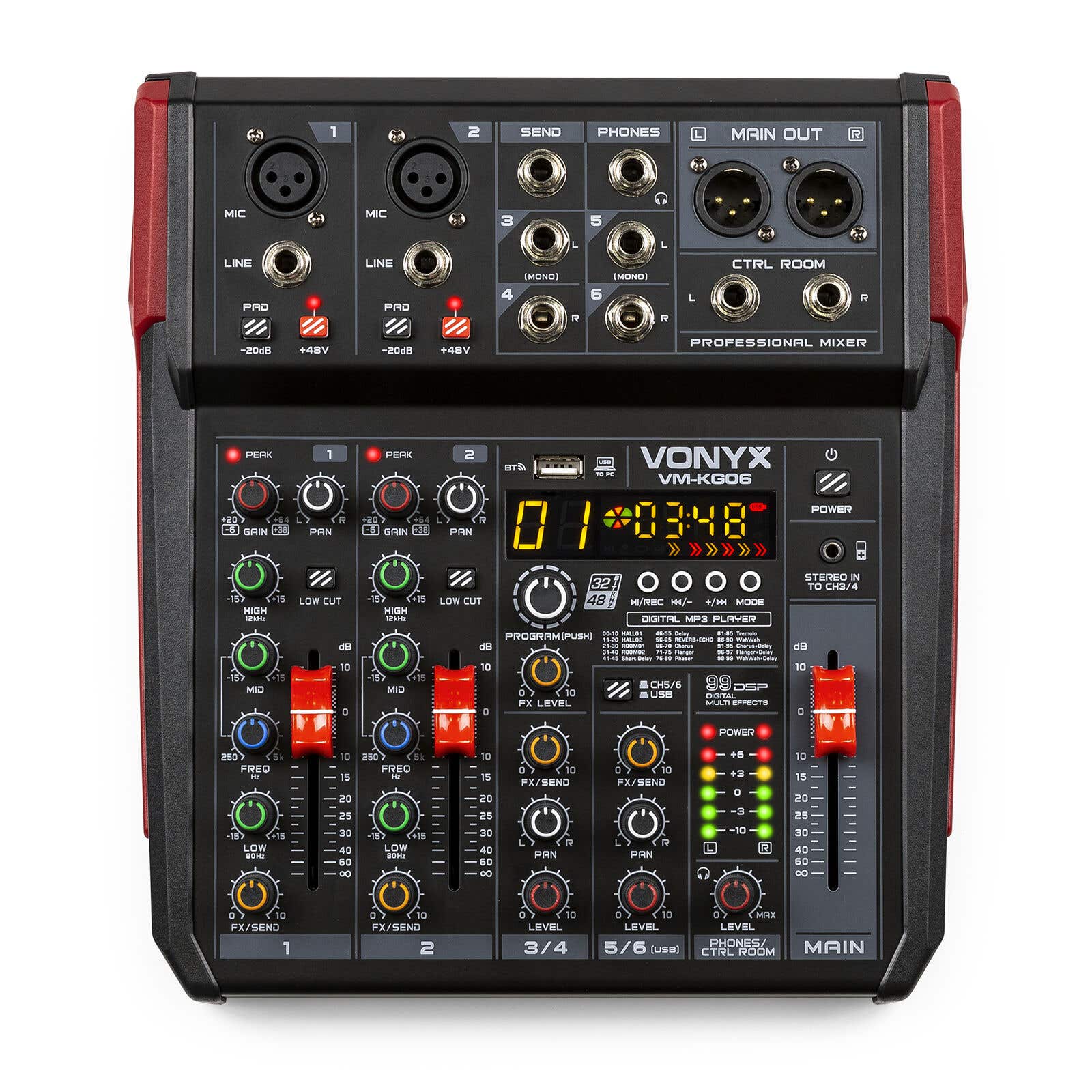 Vonyx VM-KG06 Mezclador de audio de 6 canales con BT/DSP/USB para grabación