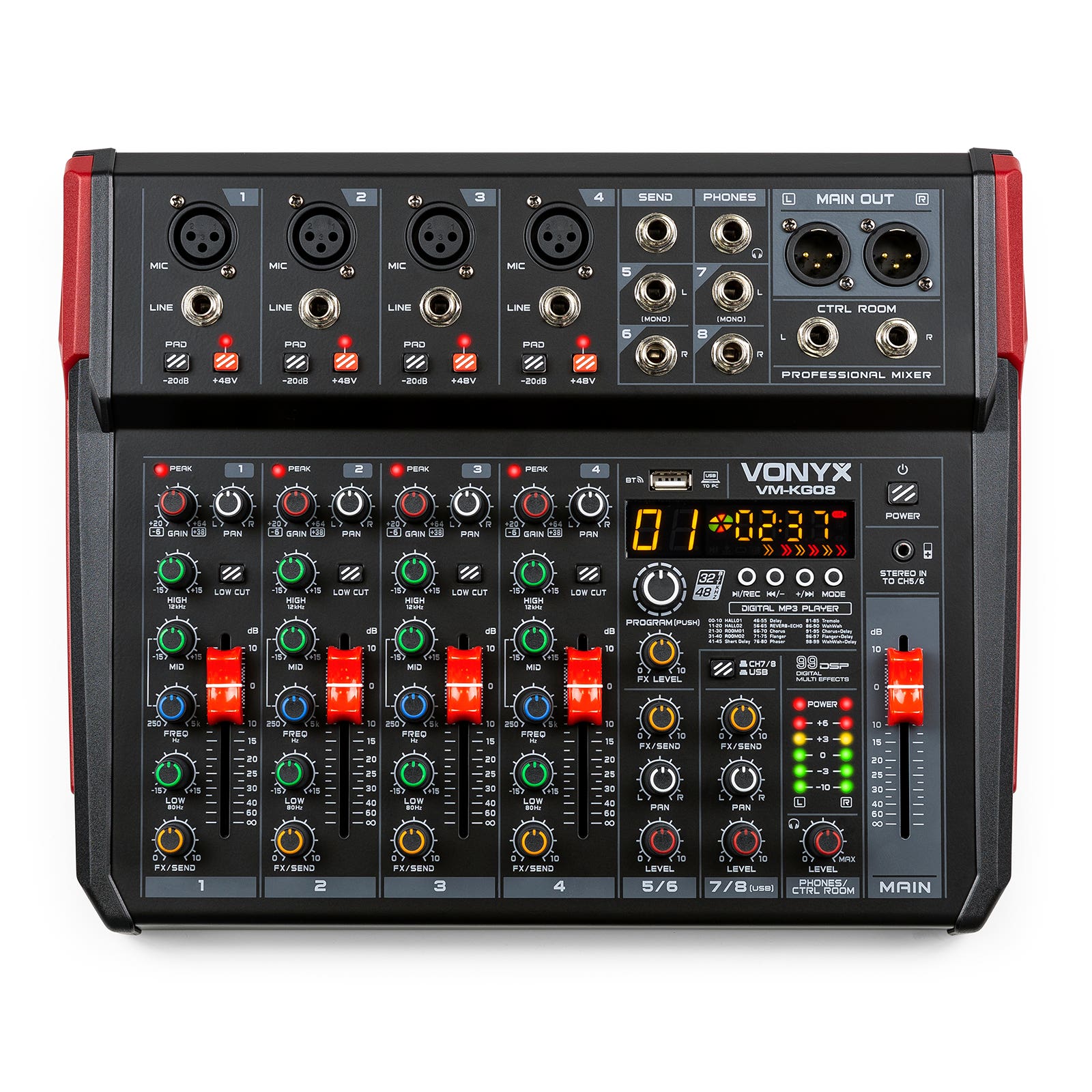 Vonyx VM-KG08 Mezclador de audio de 8 canales con BT/DSP/USB Grabación