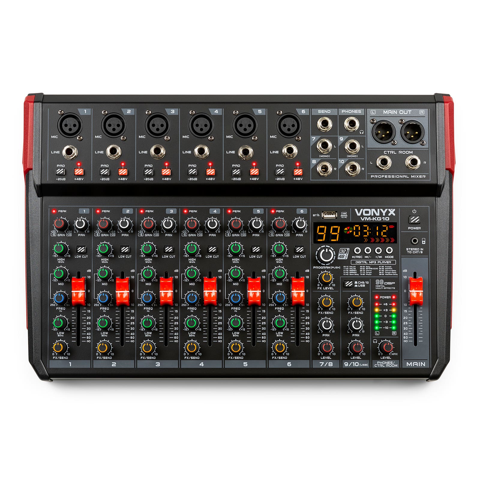 Vonyx VM-KG10 meazclador de 10 canales con efectos, BT/DSP/USB para grabación