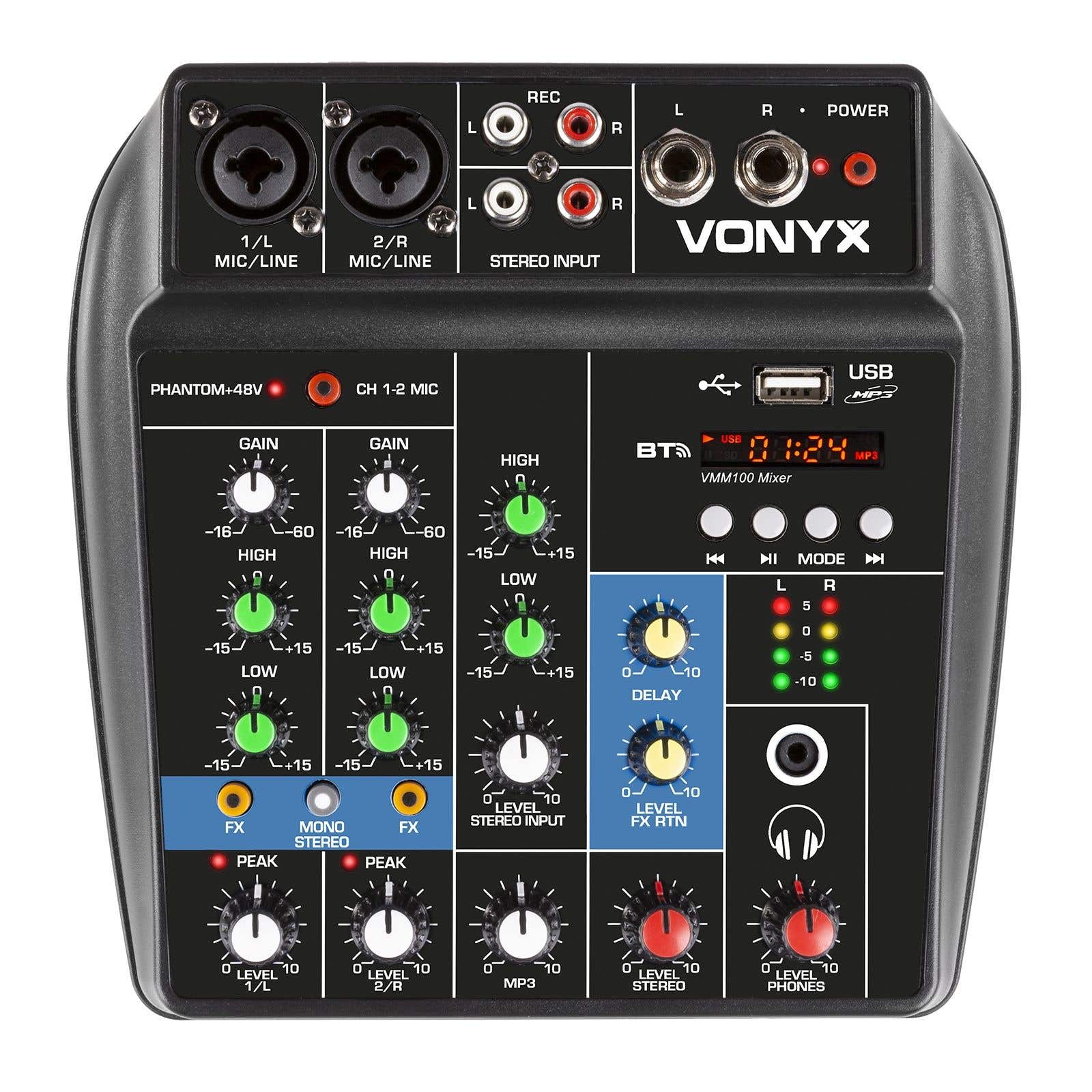 Reacondicionado - Vonyx VMM100 mezclador de audio de 3 canales con USB/BT