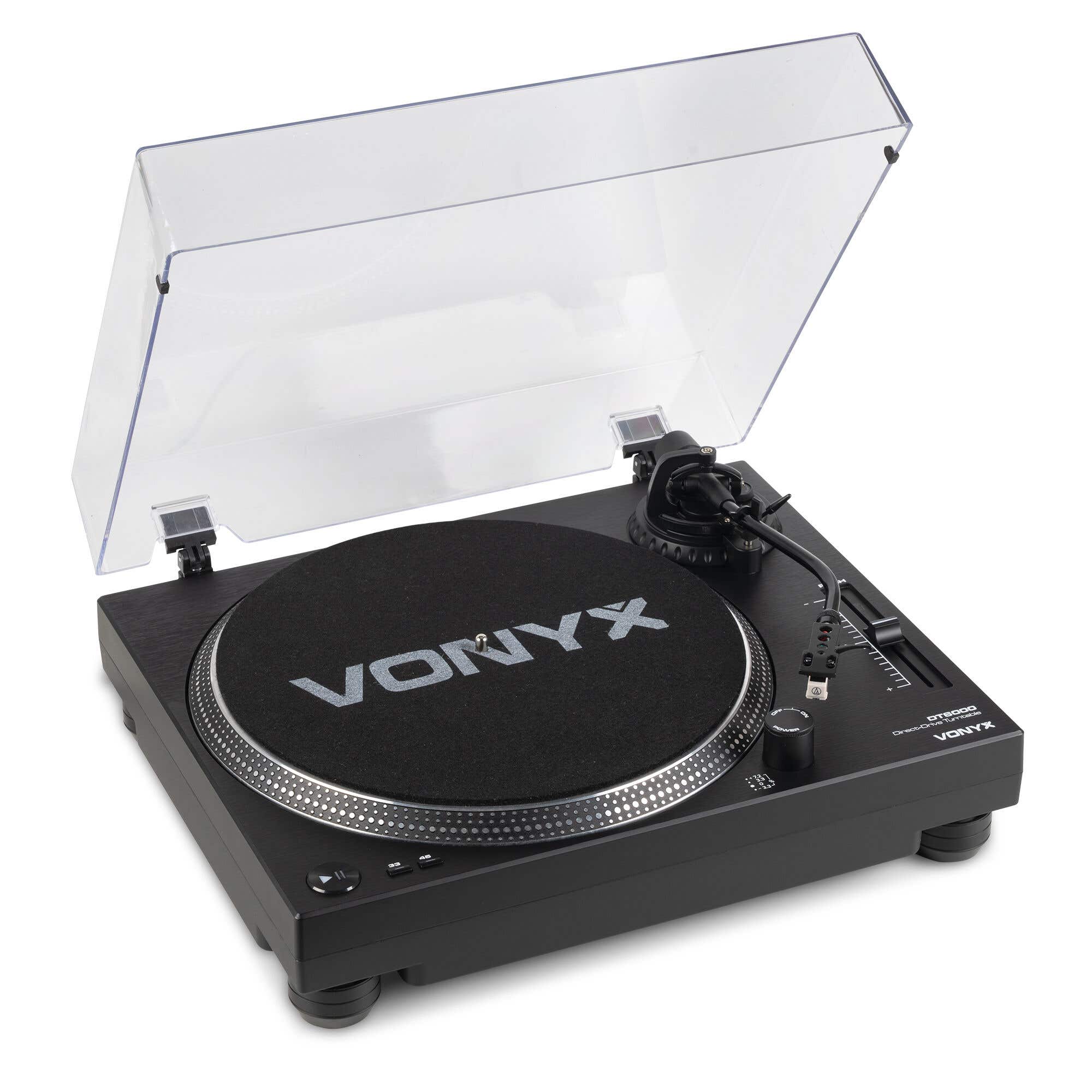 Vonyx DT6000 – Tocadiscos de vinilo con tracción directa, cápsula Audio Technica,USB, phono/línea, para uso como DJ y HiFi, color negro