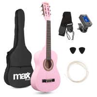 Reacondicionado - MAX SoloArt Junior 1/4 - Guitarra acústica infantil - Set de iniciación completo con accesorios - Rosa