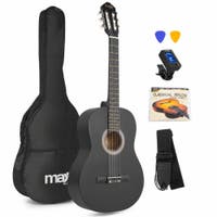 MAX SoloArt - Guitarra clásica 4/4 de 39", cuerdas de nylon, funda, afinador y correa, color negro mate