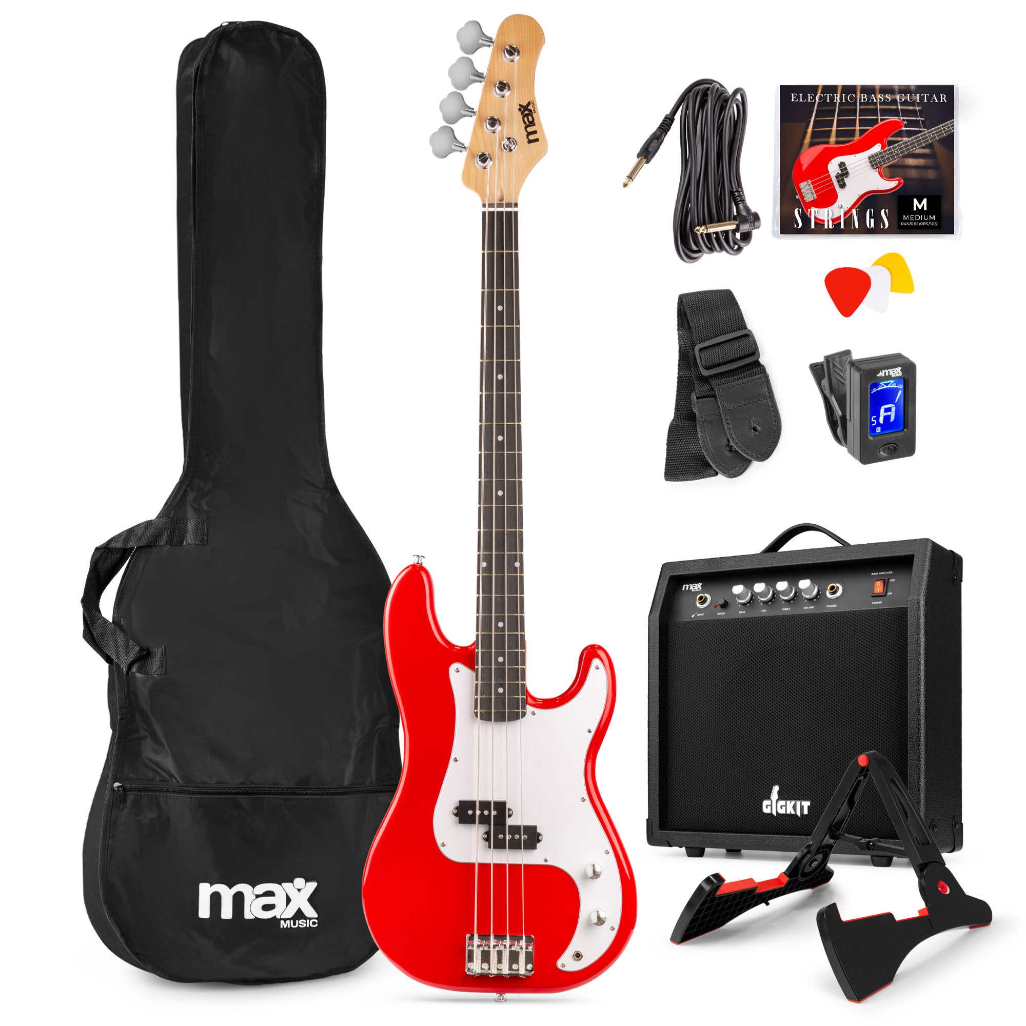 Max GigKit Bass Conjunto Bajo eléctrico Con Accesorios Color Rojo