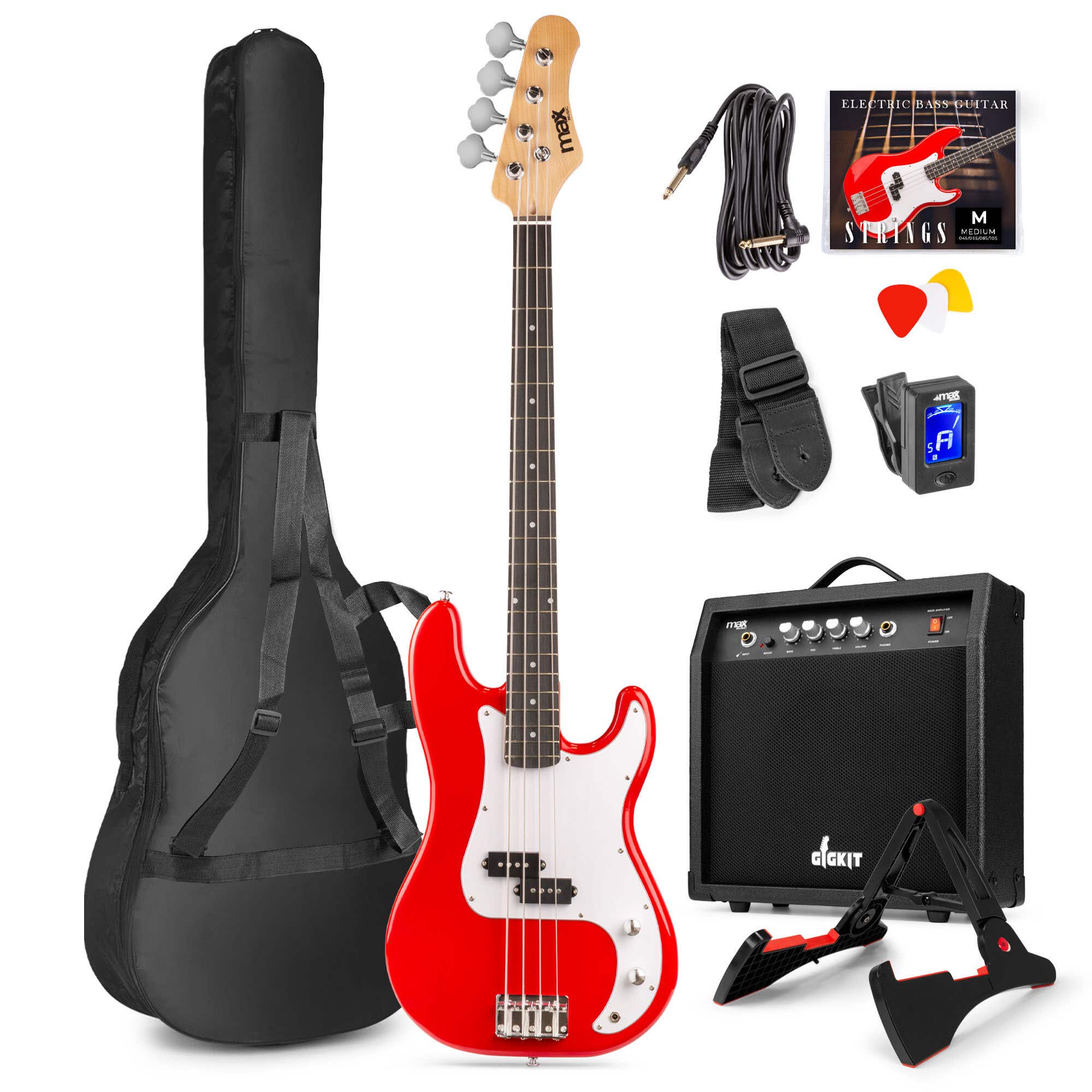 Reacondicionado - Max GigKit Bass Conjunto Bajo eléctrico Con Accesorios Color Rojo
