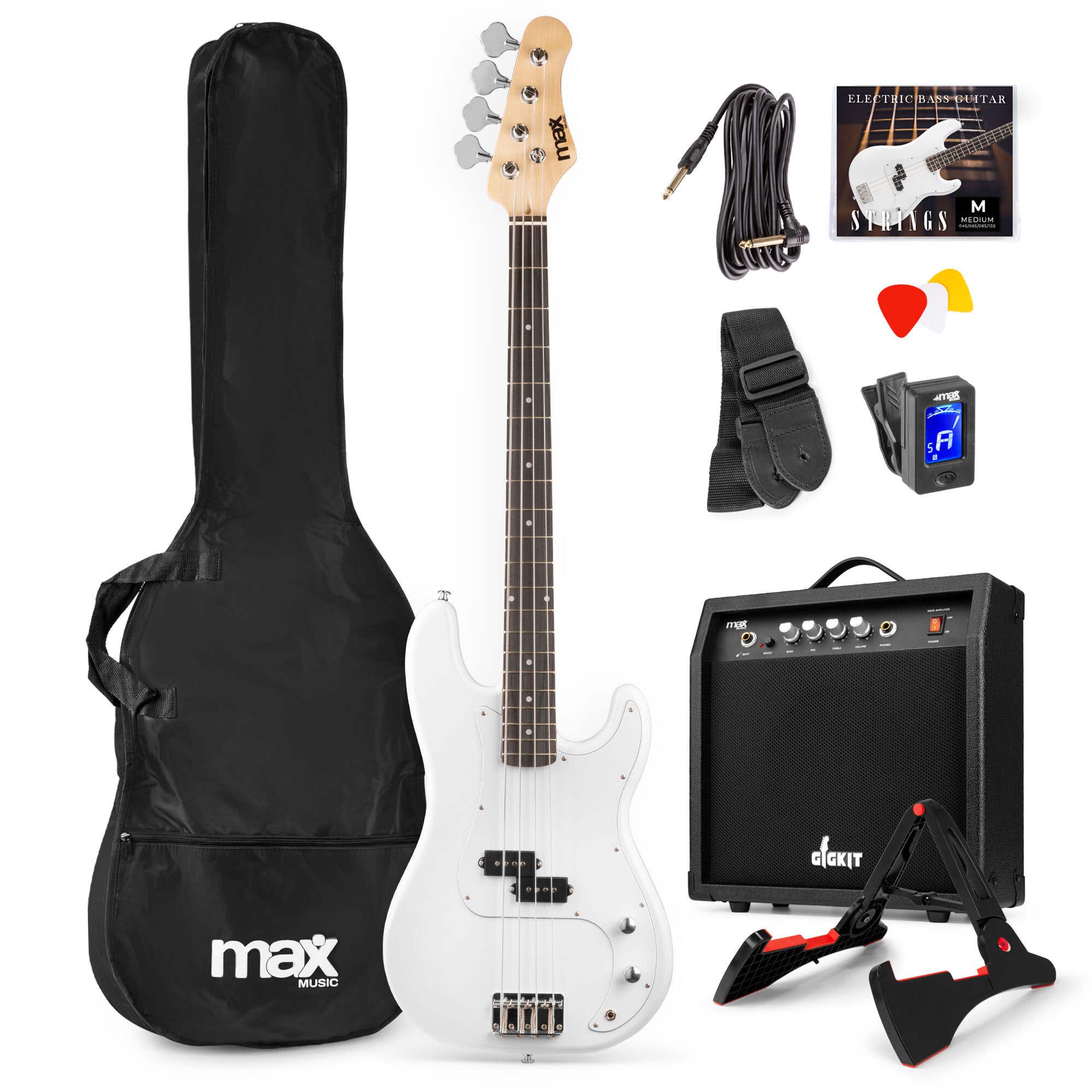 Max GigKit Bass Conjunto Bajo eléctrico Con Accesorios Color Blanco