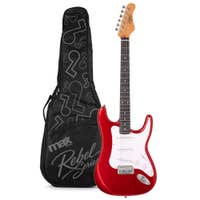 MAX Rebel ST - Guitarra eléctrica tipo ST, mástil de arce, 22 trastes y funda, color rojo metalizado