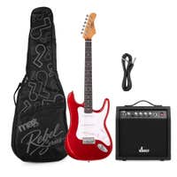 MAX Rebel ST - Guitarra eléctrica ST, 22 trastes, amplificador 40 W, cable y funda, color rojo metalizado
