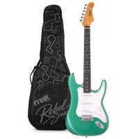 MAX Rebel ST - Guitarra eléctrica tipo ST, mástil de arce, 22 trastes y funda, color verde metalizado