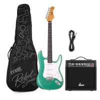 MAX Rebel ST - Guitarra eléctrica ST, 22 trastes, amplificador 40 W, cable y funda, color verde metalizado