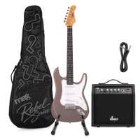 MAX Rebel ST - Guitarra eléctrica ST con funda, amplificador 40 W, soporte y cable, color gris metalizado