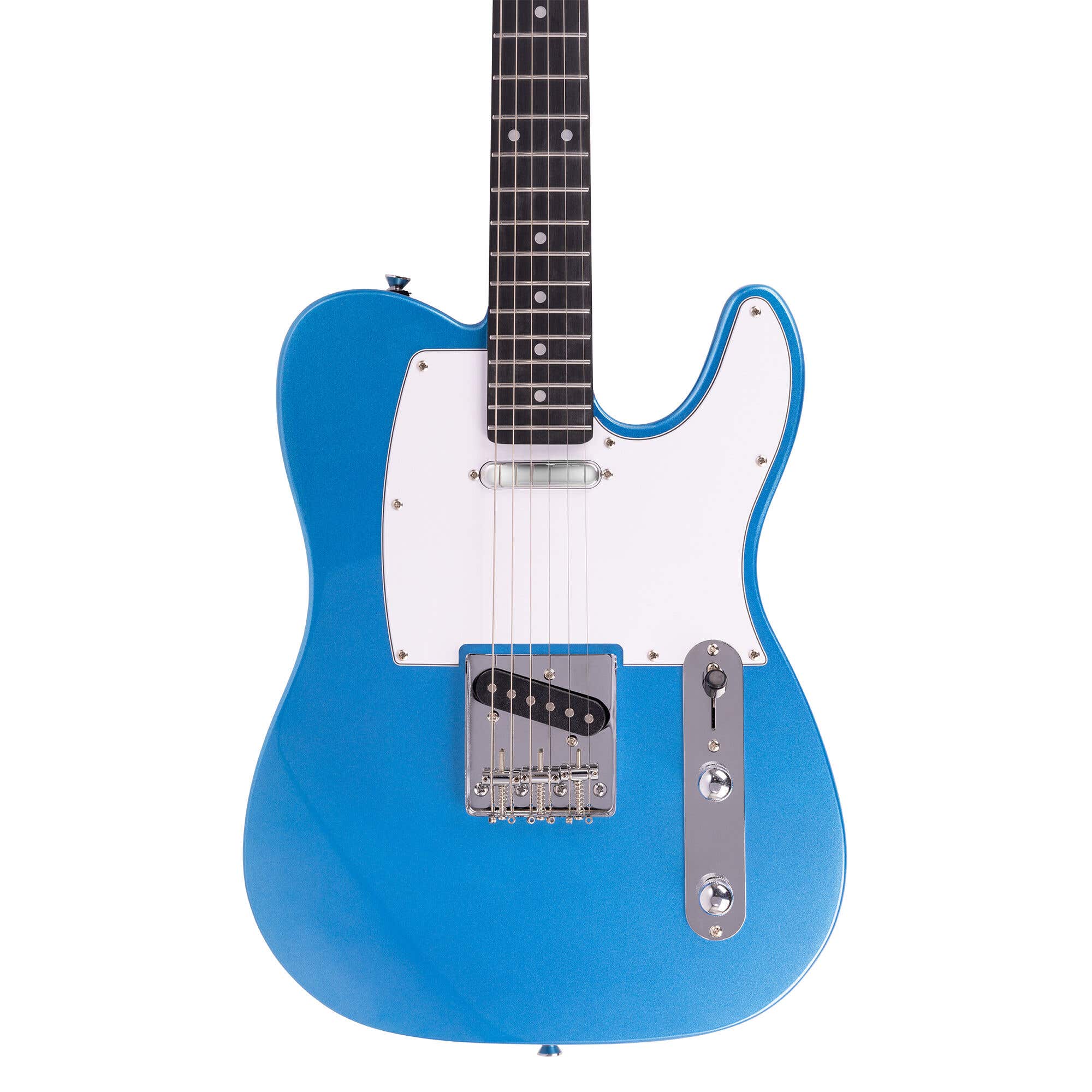 MAX Rebel TE - Guitarra eléctrica tipo TE, mástil de arce, 22 trastes y funda, color azul metalizado