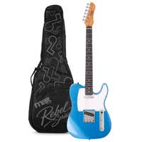 MAX Rebel TE - Guitarra eléctrica tipo TE, mástil de arce, 22 trastes y funda, color azul metalizado