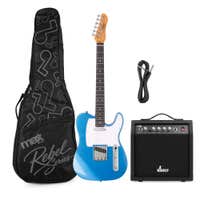 MAX Rebel TE - Guitarra eléctrica tipo TE, mástil de arce, funda y amplificador, color azul metalizado