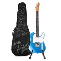 MAX Rebel TE - Guitarra eléctrica tipo TE, mástil de arce tostado, funda y soporte, color azul metalizado