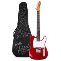 MAX Rebel TE - Guitarra eléctrica tipo TE, mástil de arce, 22 trastes y funda, color rojo metalizado