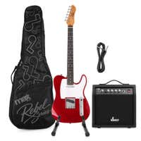 MAX Rebel TE - Guitarra eléctrica con funda, amplificador 40 W, soporte y cable, color rojo metalizado