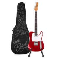 MAX Rebel TE - Guitarra eléctrica tipo TE, mástil de arce tostado, funda y soporte, color rojo metalizado