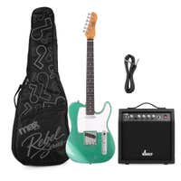 MAX Rebel TE - Guitarra eléctrica tipo TE, mástil de arce, funda y amplificador, color verde metalizado